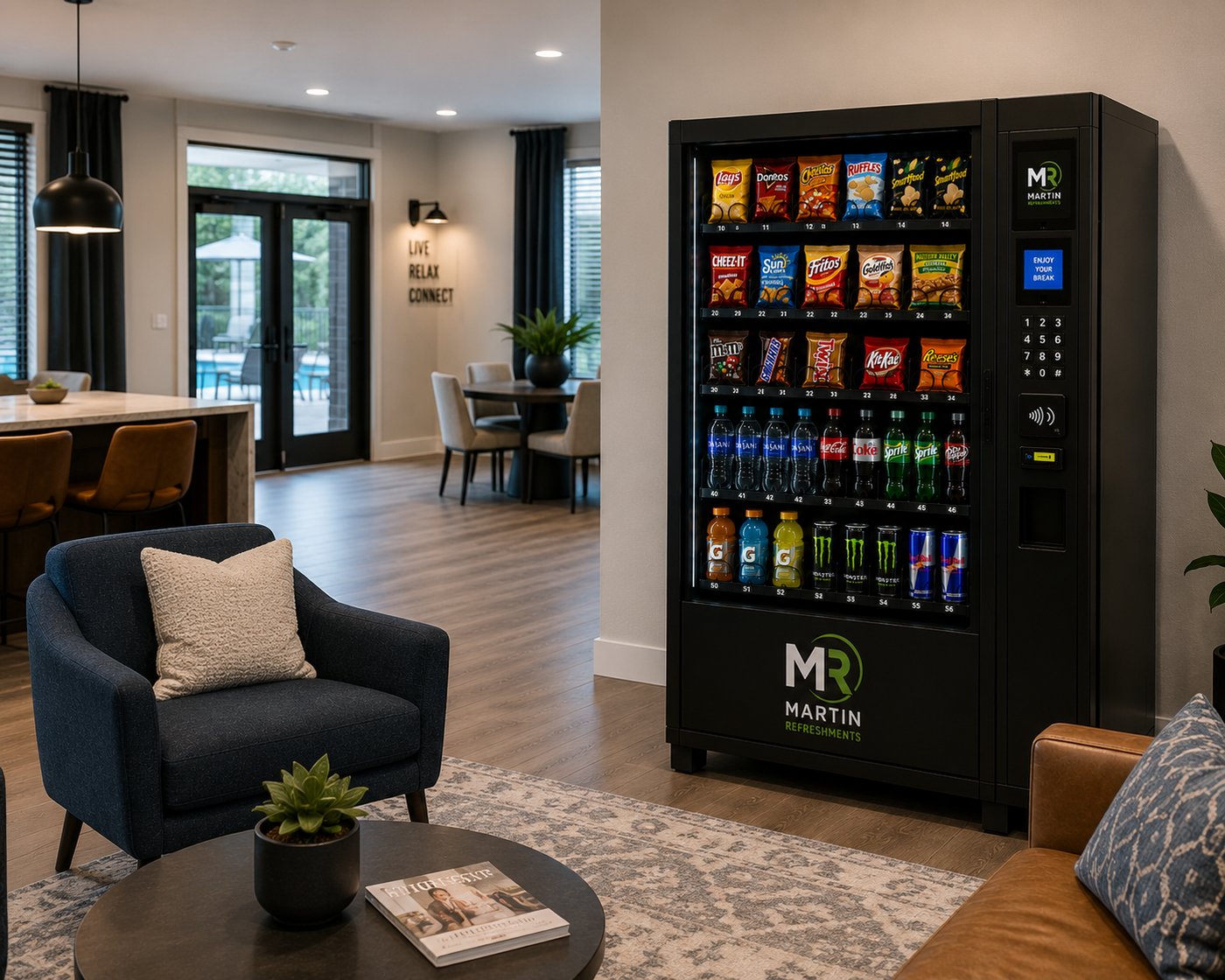 Martin Refreshments vending machine in an apartment community lounge